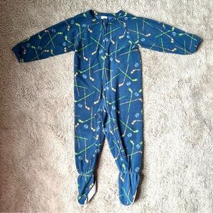 🏒🥅18M Tucker + Tate Hockey Print Navy Blue Fleece Zipper Gripper Footie Pajama